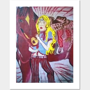 Blonde girl with horse Posters and Art